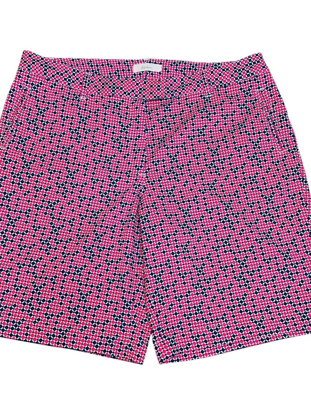 Lady Hagen Bon Voyage Pink and Navy Checker Geometric 10” golf Shorts Sz 16